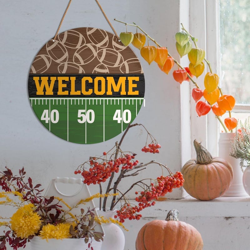 HSNBT Football Welcome Sign Front Door Decor Fall Football Decor for Home Office Boys Bedroom Porch Sport Football Wooden Hanging Sign Wall Decorations - Image 3